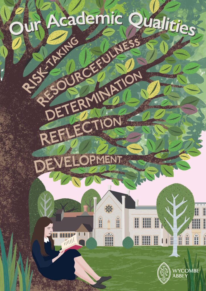 Poster describing Wycombe Abbey's academic qualities.